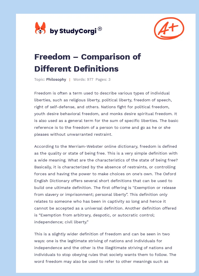 Freedom – Comparison of Different Definitions. Page 1