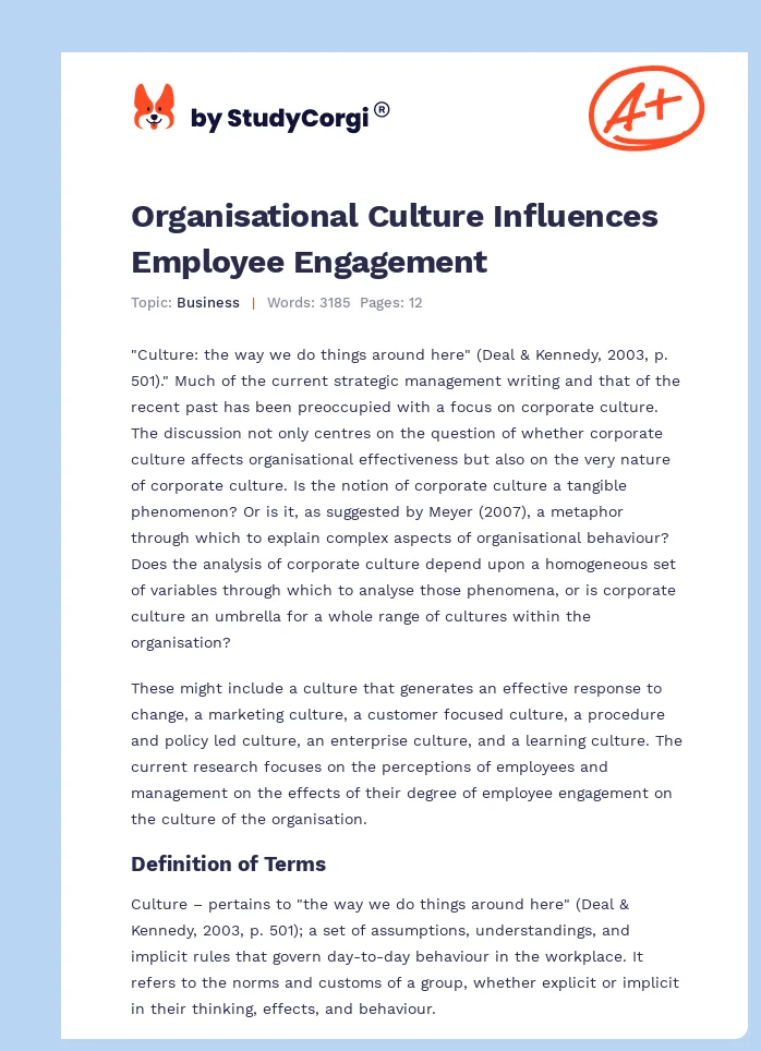 Organisational Culture Influences Employee Engagement. Page 1