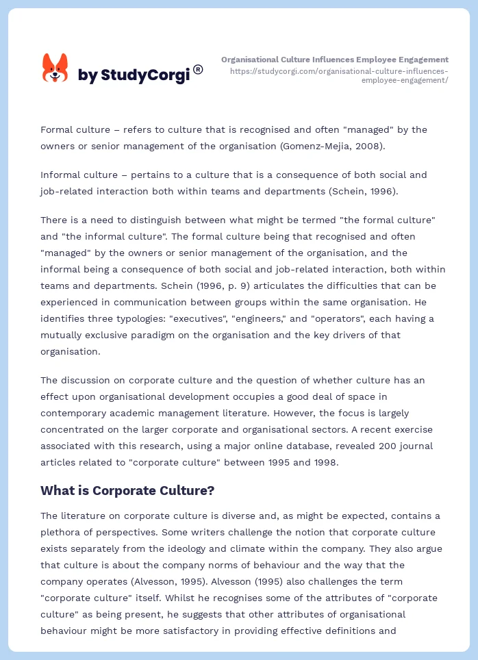 Organisational Culture Influences Employee Engagement. Page 2
