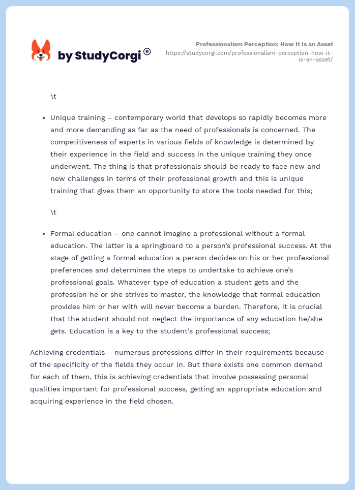 Professionalism Perception: How It Is an Asset. Page 2