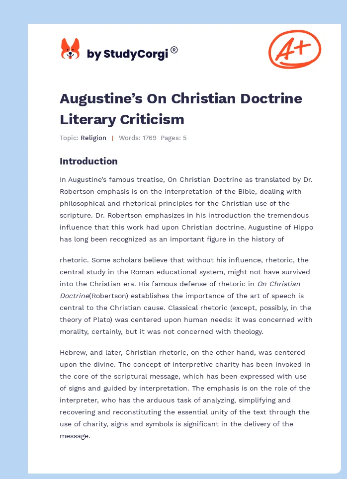 Augustine’s On Christian Doctrine Literary Criticism. Page 1