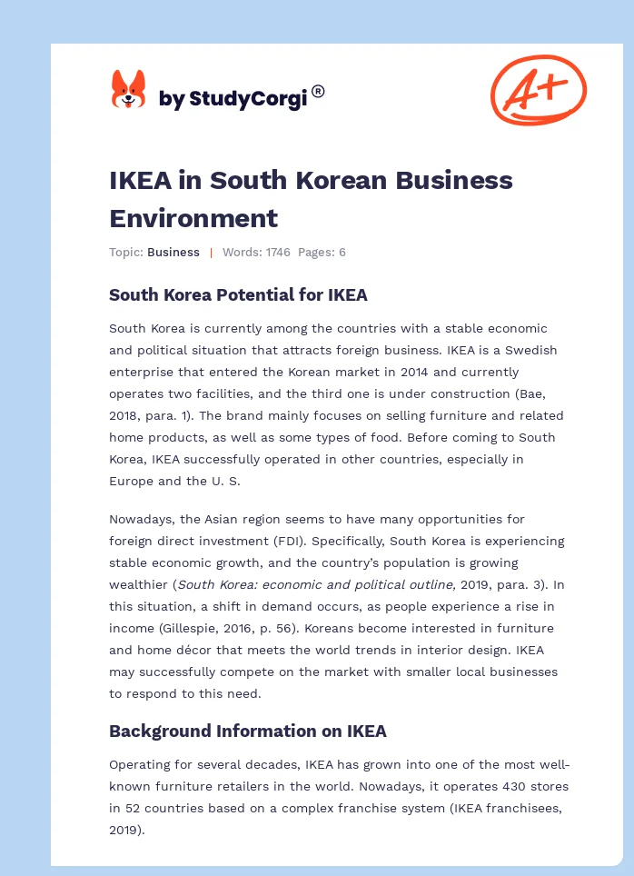 IKEA in South Korean Business Environment. Page 1