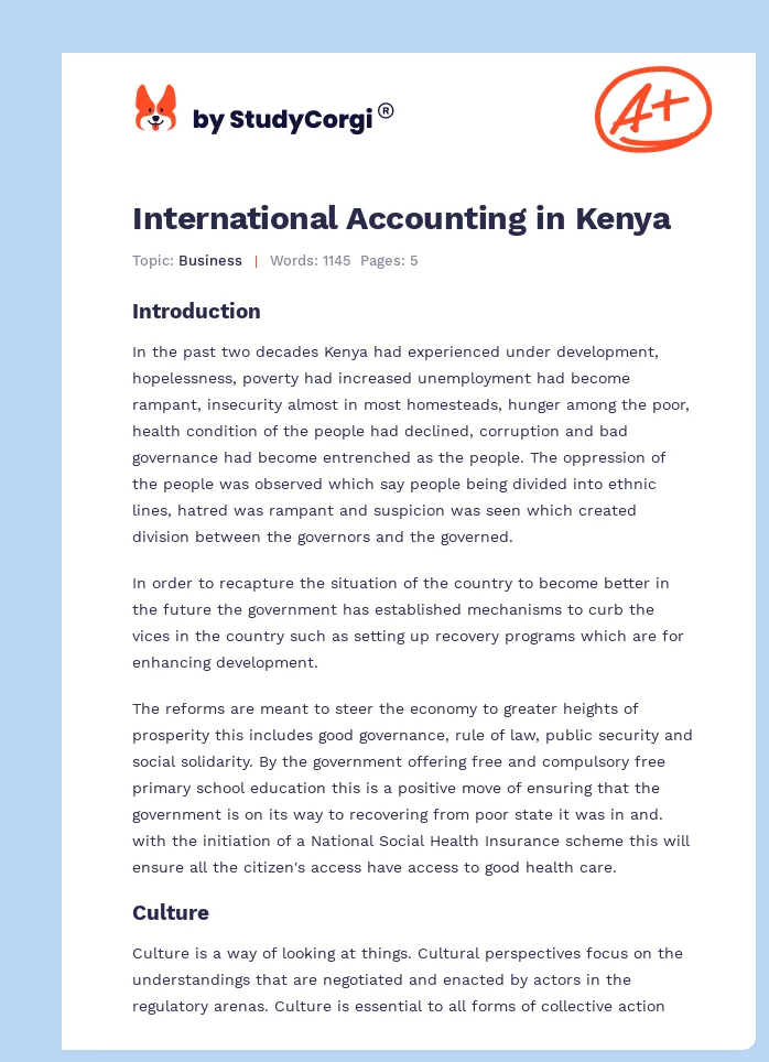 International Accounting in Kenya. Page 1