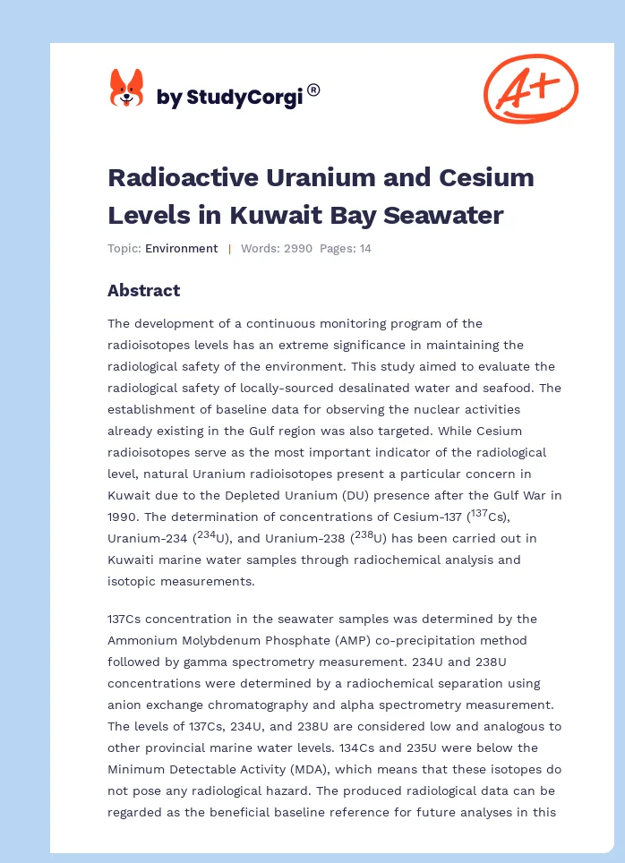 Radioactive Uranium and Cesium Levels in Kuwait Bay Seawater. Page 1