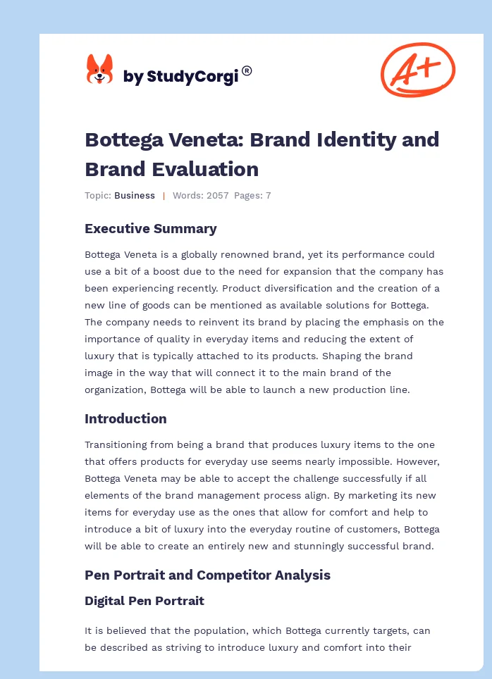 Bottega Veneta: Brand Identity and Brand Evaluation. Page 1