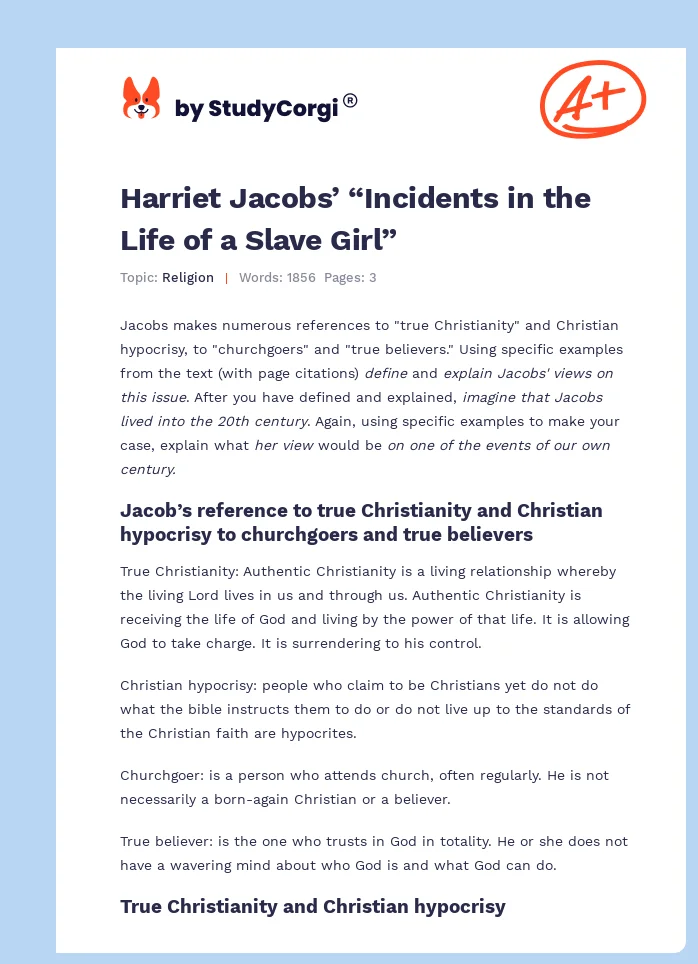 Harriet Jacobs’ “Incidents in the Life of a Slave Girl”. Page 1