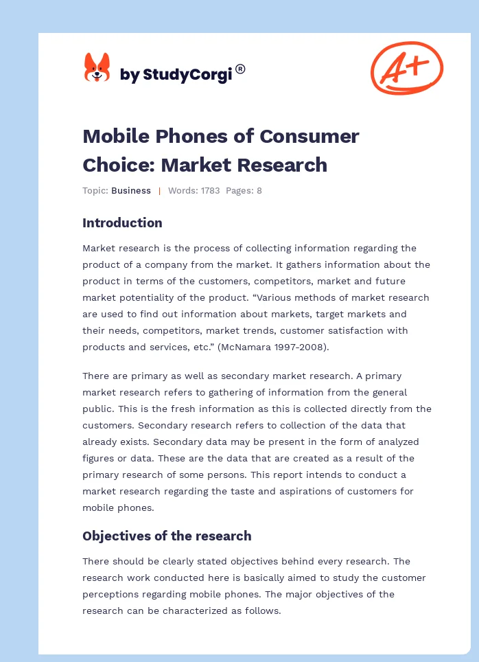 Mobile Phones of Consumer Choice: Market Research. Page 1