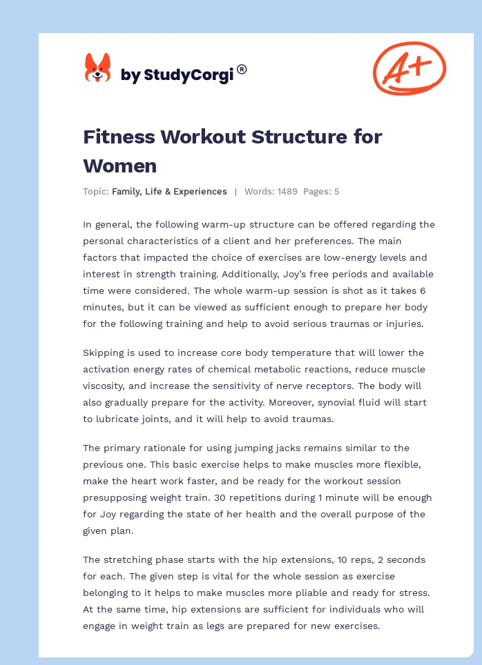 Fitness Workout Structure for Women. Page 1