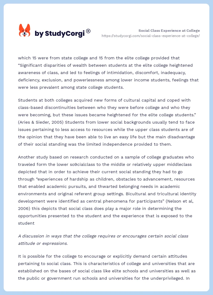 Social Class Experience at College. Page 2