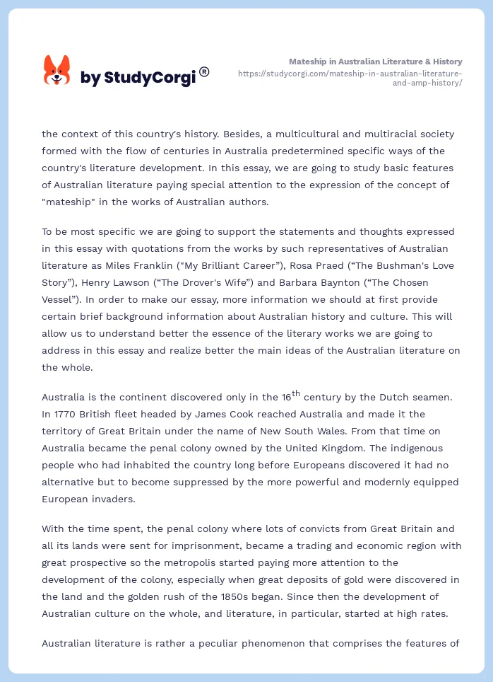 Mateship in Australian Literature & History. Page 2