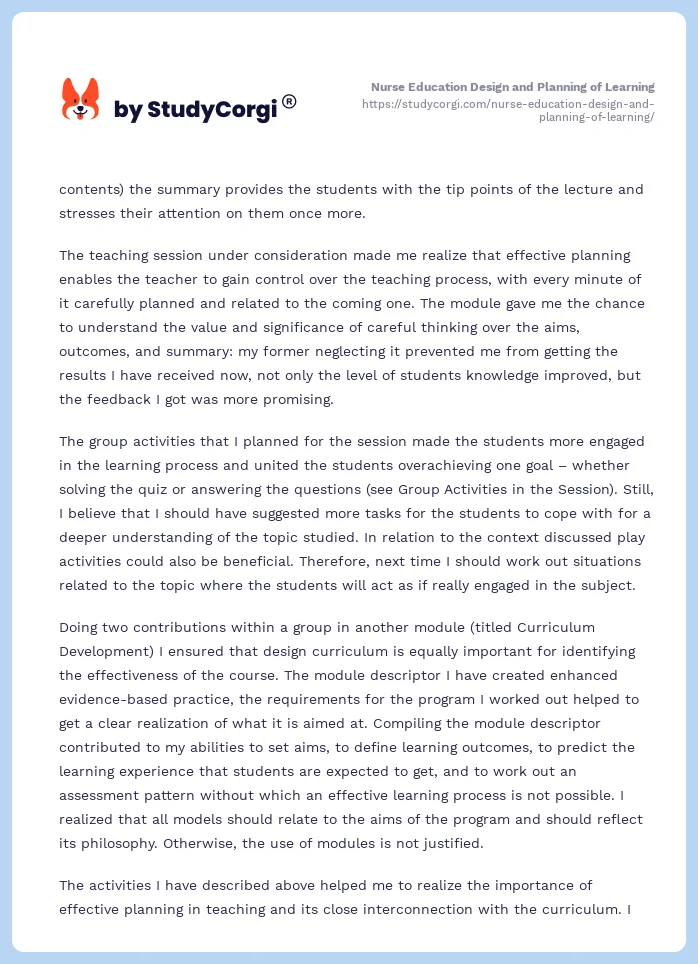 Nurse Education Design and Planning of Learning. Page 2