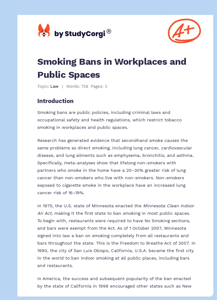 Smoking Bans in Workplaces and Public Spaces. Page 1
