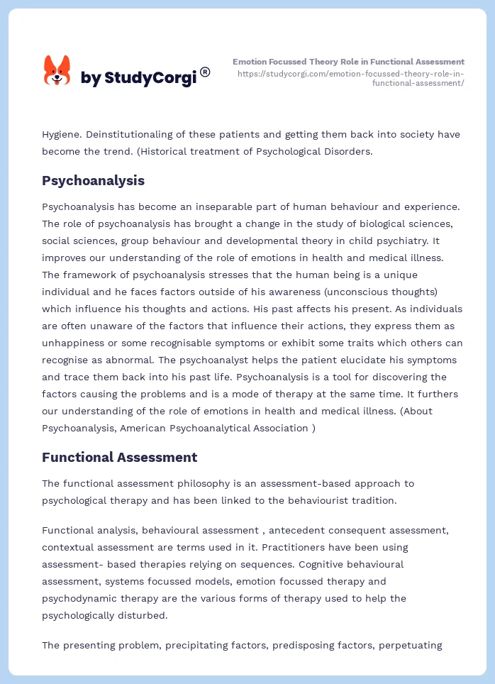 Emotion Focussed Theory Role in Functional Assessment. Page 2