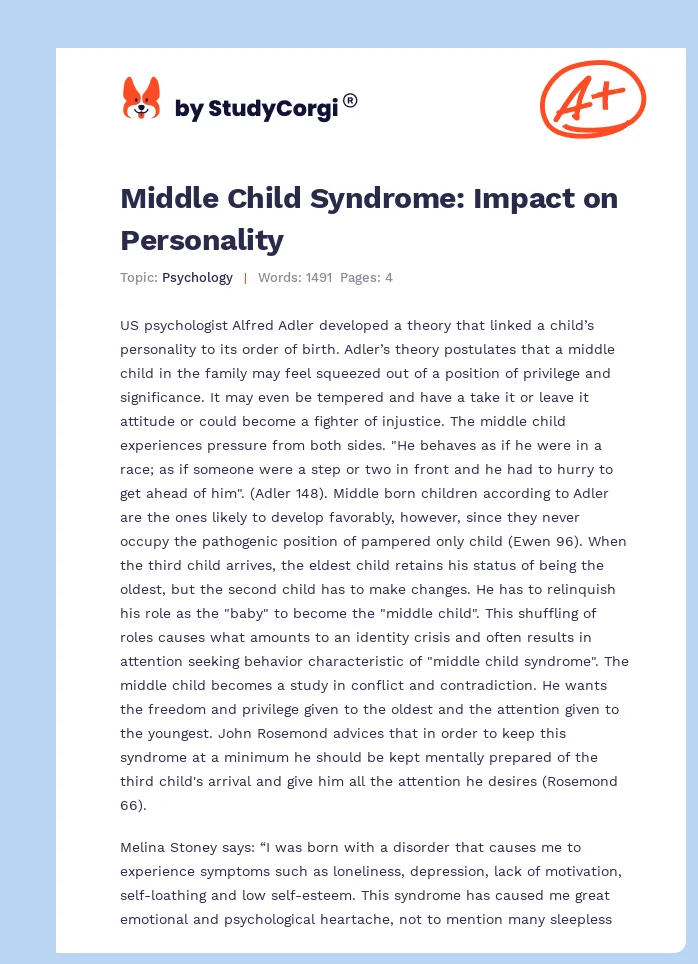 Middle Child Syndrome: Impact on Personality. Page 1