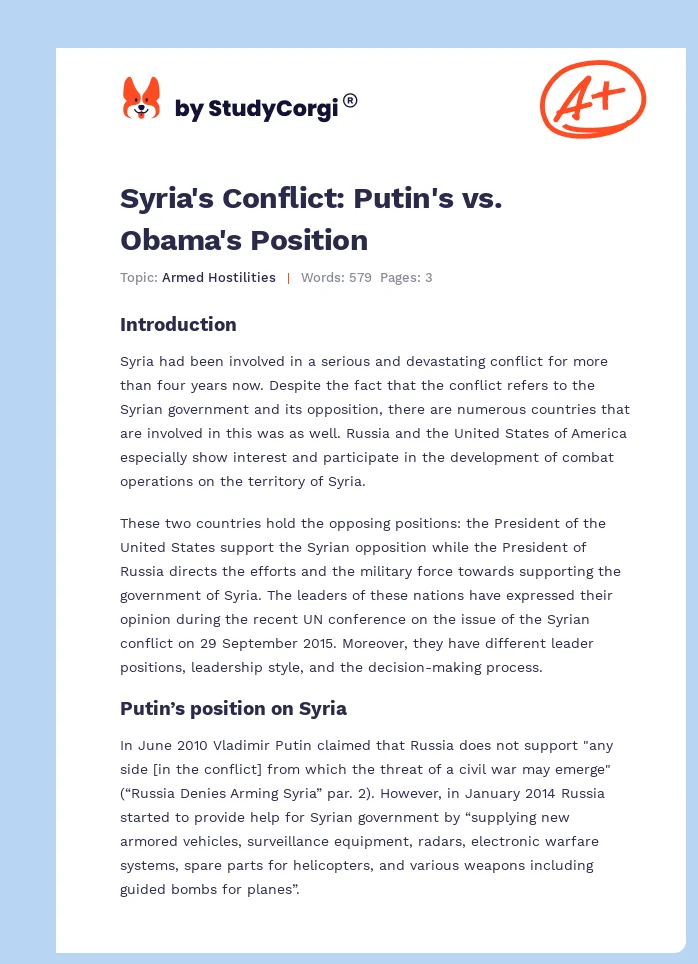 Syria's Conflict: Putin's vs. Obama's Position. Page 1