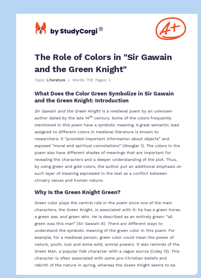 The Role of Colors in "Sir Gawain and the Green Knight". Page 1