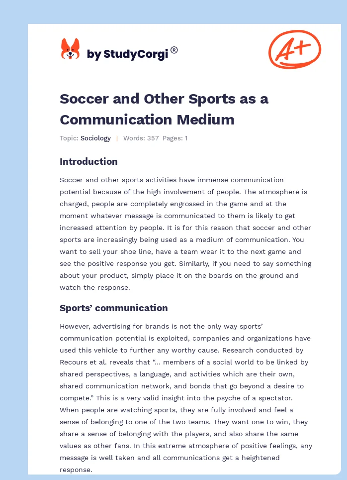 Soccer and Other Sports as a Communication Medium. Page 1