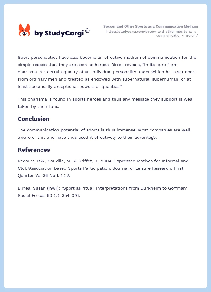 Soccer and Other Sports as a Communication Medium. Page 2
