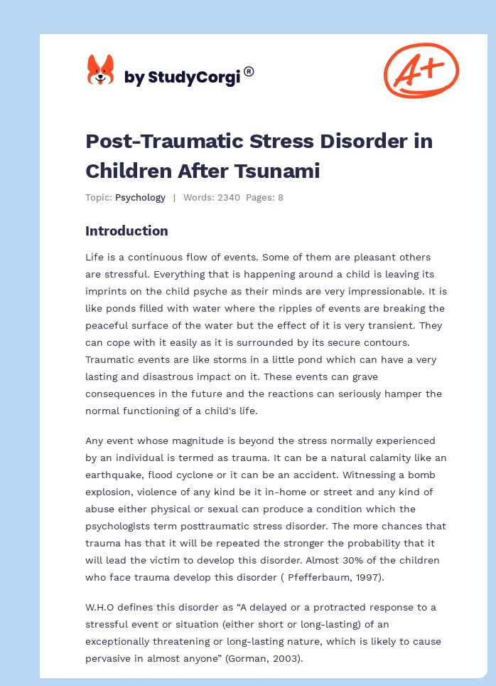Post-Traumatic Stress Disorder in Children After Tsunami. Page 1