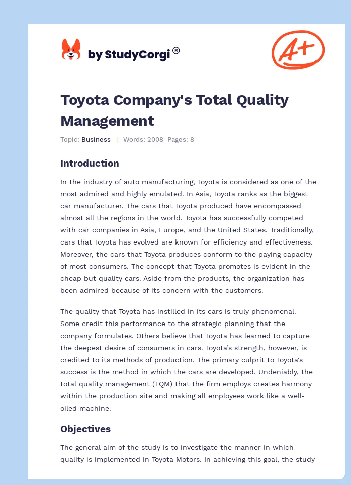 Toyota Company's Total Quality Management. Page 1