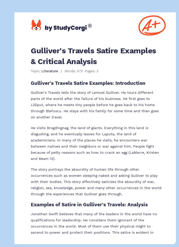 Gulliver's Travels Satire Examples & Critical Analysis. Page 1