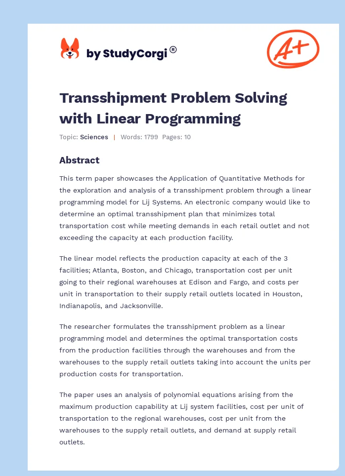 Transshipment Problem Solving with Linear Programming. Page 1