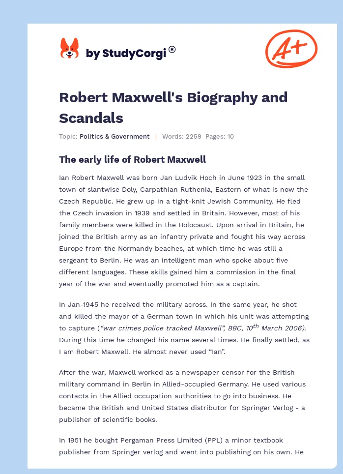 Robert Maxwell's Biography and Scandals. Page 1
