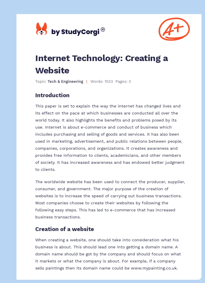 Internet Technology: Creating a Website. Page 1