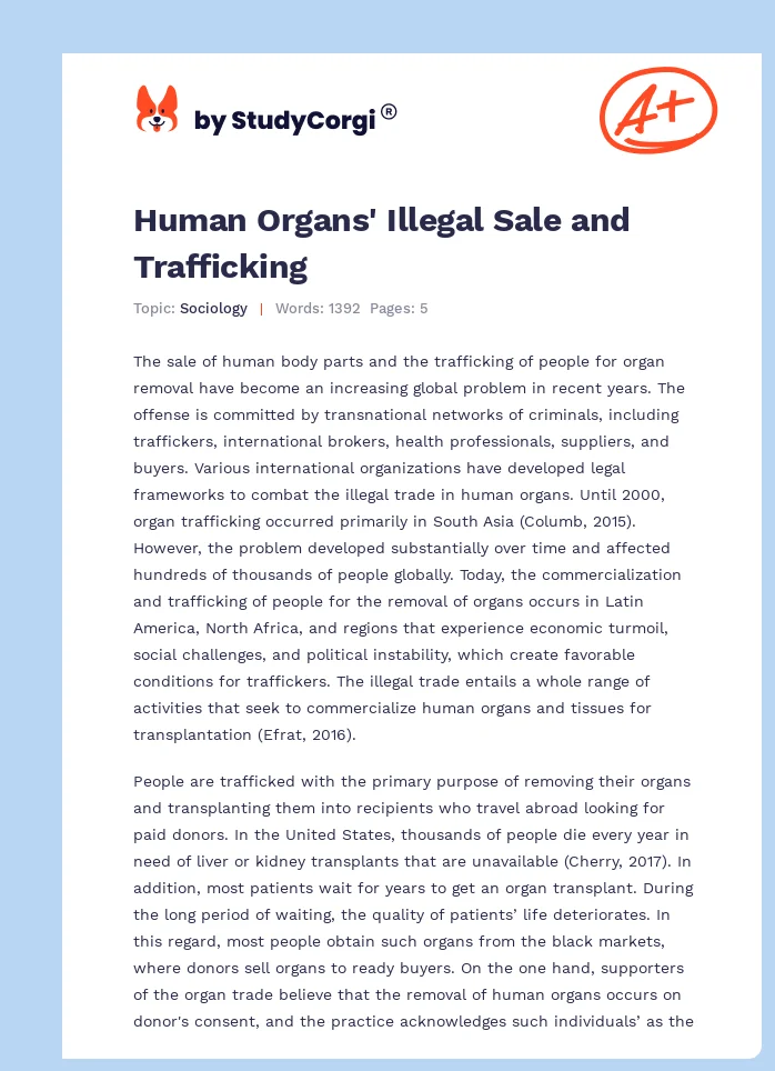 Human Organs' Illegal Sale and Trafficking. Page 1