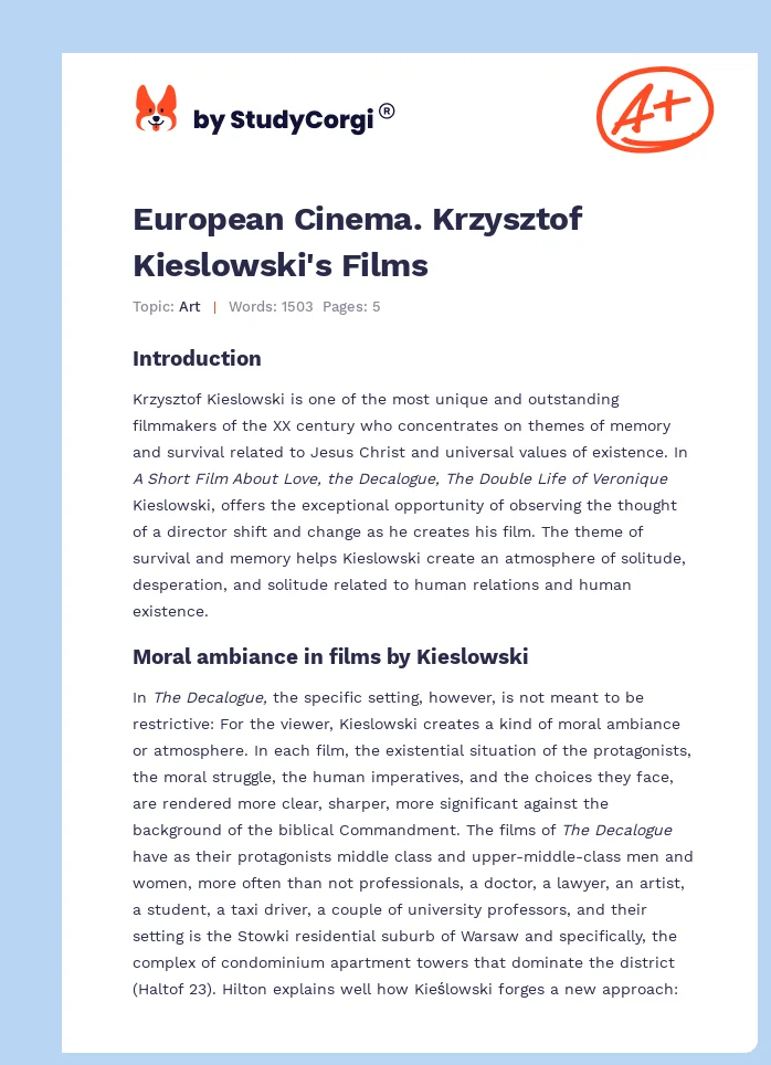 European Cinema. Krzysztof Kieslowski's Films. Page 1