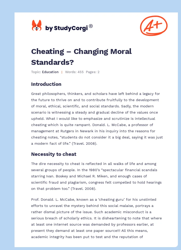 Cheating – Changing Moral Standards?. Page 1