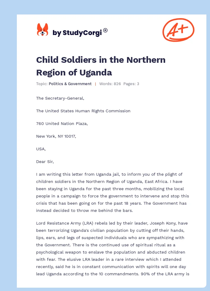 Child Soldiers in the Northern Region of Uganda. Page 1