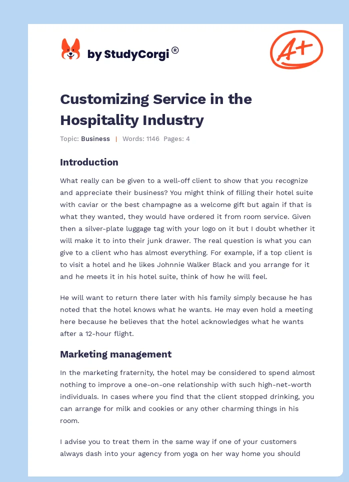 Customizing Service in the Hospitality Industry. Page 1