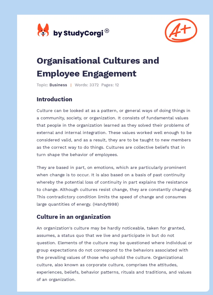 Organisational Cultures and Employee Engagement. Page 1