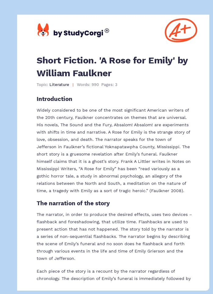 Short Fiction. 'A Rose for Emily' by William Faulkner. Page 1