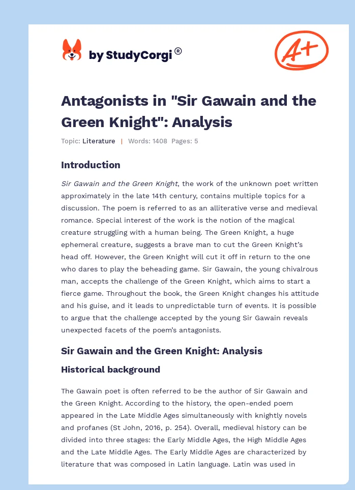 Antagonists in "Sir Gawain and the Green Knight": Analysis. Page 1
