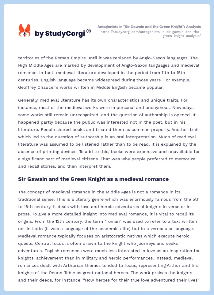 Antagonists in "Sir Gawain and the Green Knight": Analysis. Page 2
