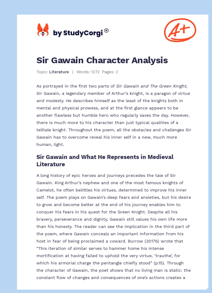 Sir Gawain Character Analysis. Page 1