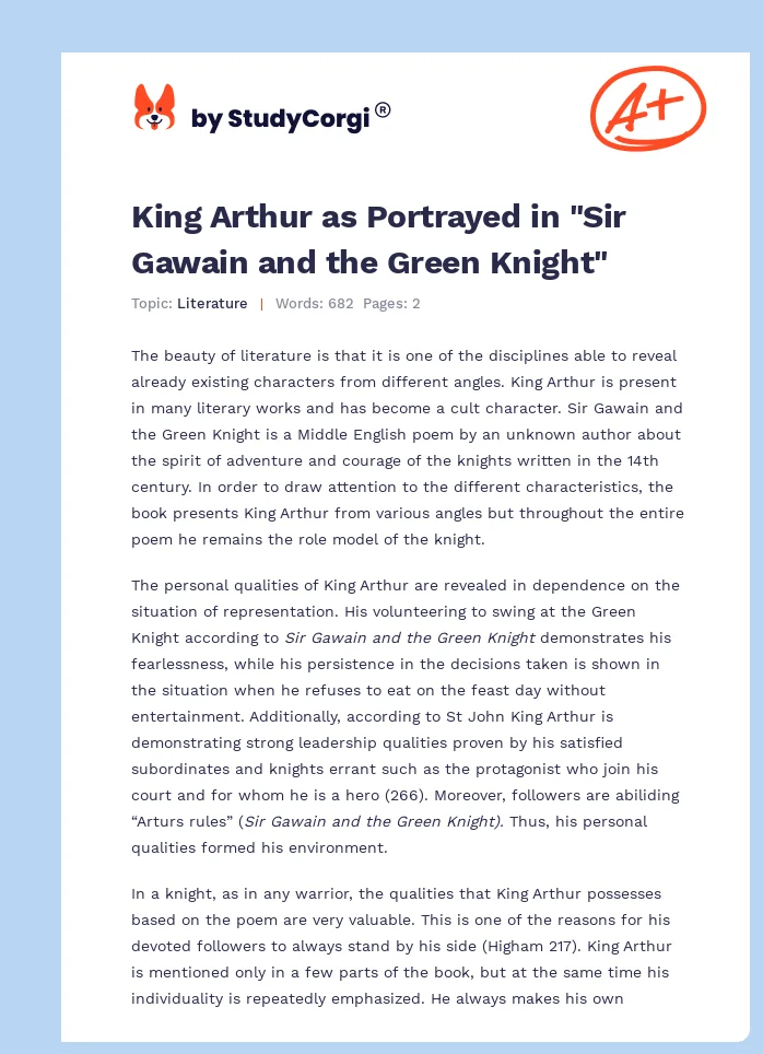 King Arthur as Portrayed in "Sir Gawain and the Green Knight". Page 1