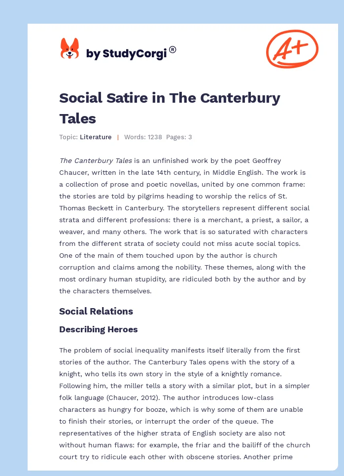 Social Satire in The Canterbury Tales. Page 1