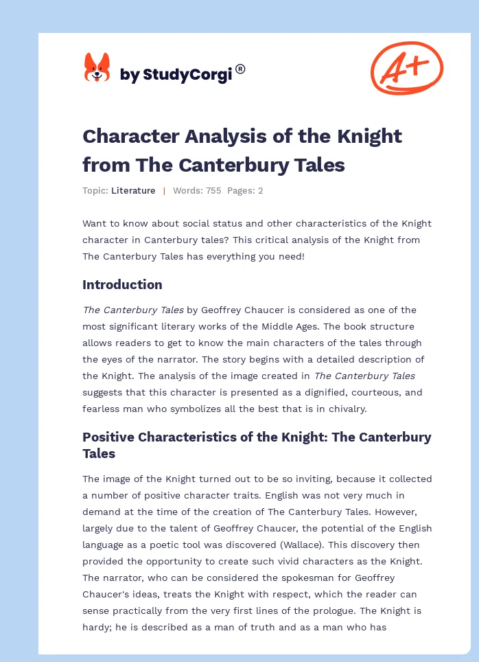 Character Analysis of the Knight from The Canterbury Tales. Page 1