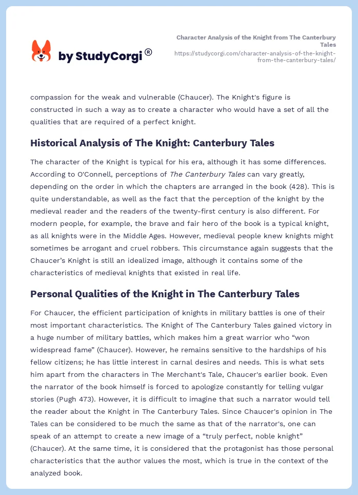 Character Analysis of the Knight from The Canterbury Tales. Page 2