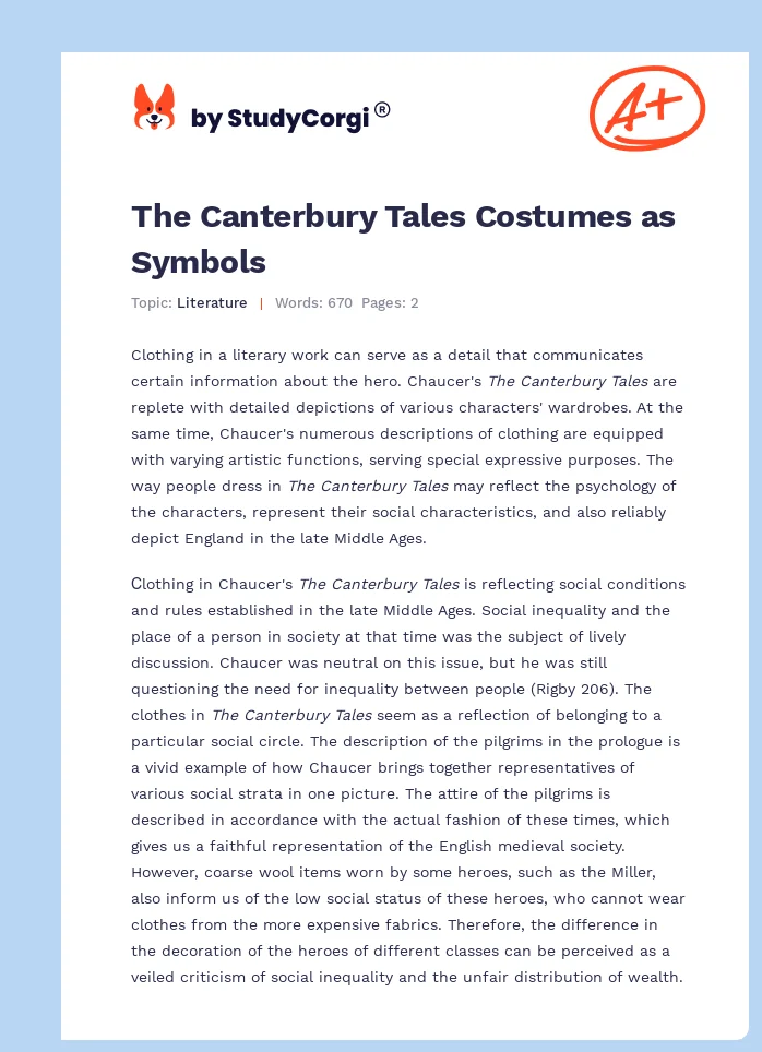 Symbolism of Clothes in Canterbury Tales. Page 1