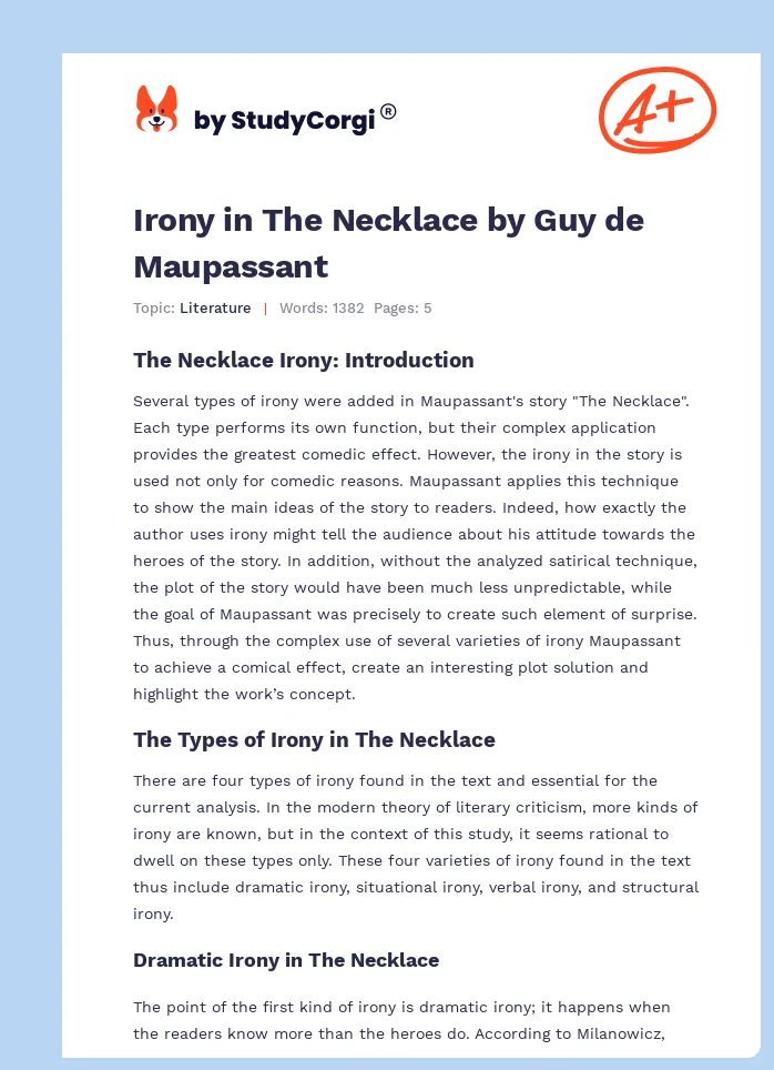 Irony in The Necklace by Guy de Maupassant. Page 1