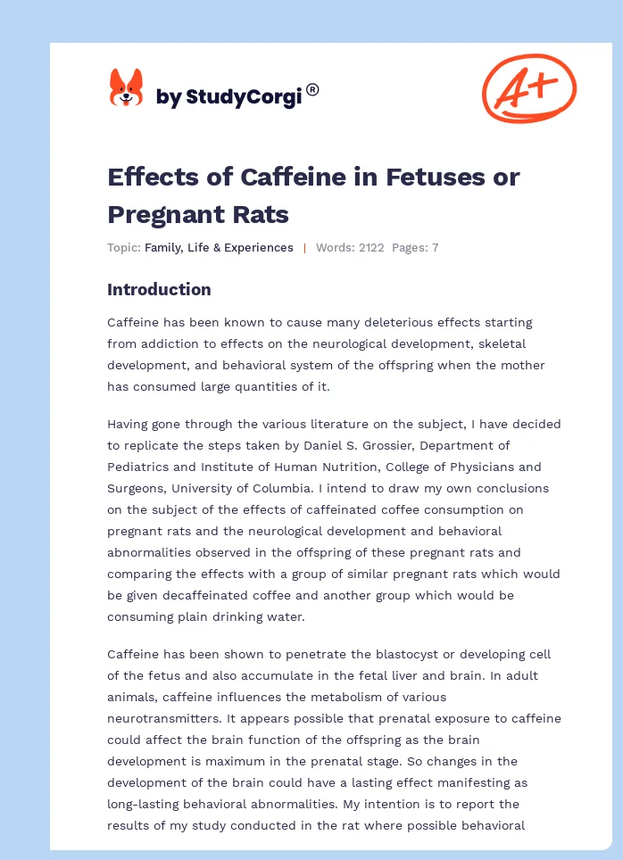 Effects of Caffeine in Fetuses or Pregnant Rats. Page 1