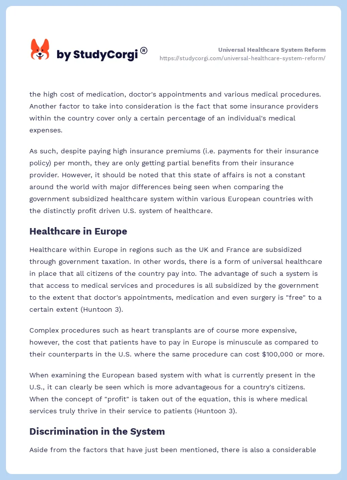 Universal Healthcare System Reform. Page 2