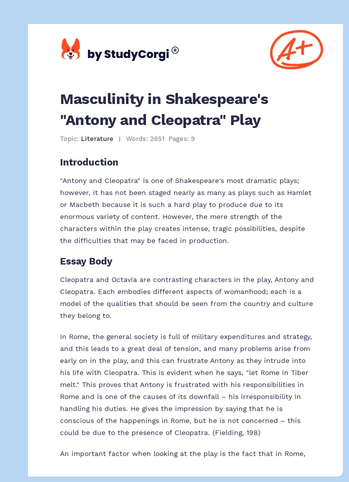 Masculinity in Shakespeare's "Antony and Cleopatra" Play. Page 1