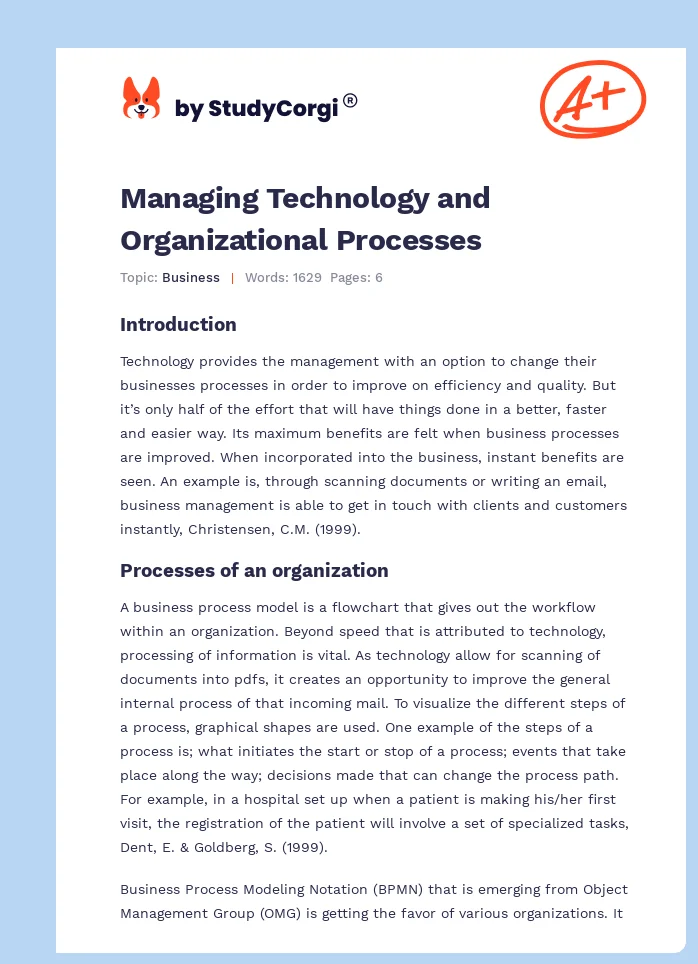 Managing Technology and Organizational Processes. Page 1