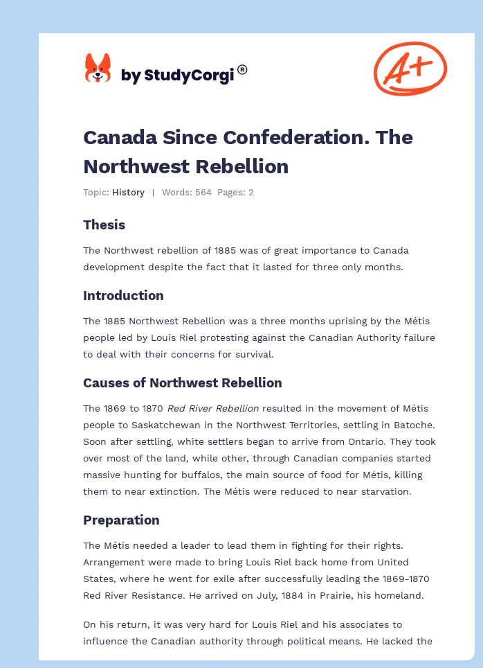 Canada Since Confederation. The Northwest Rebellion. Page 1