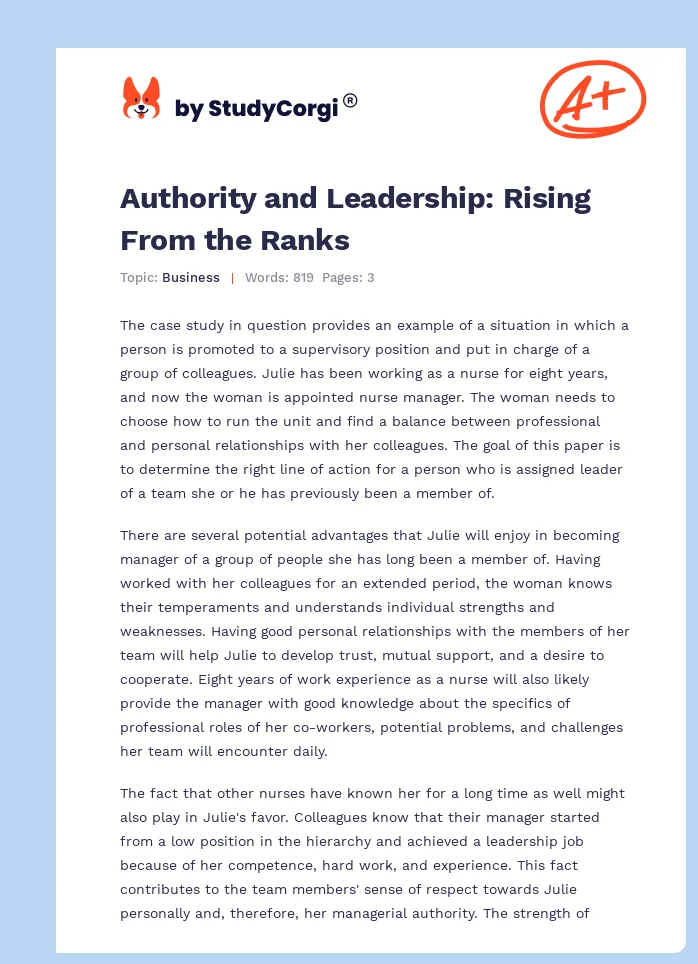 Authority and Leadership: Rising From the Ranks. Page 1